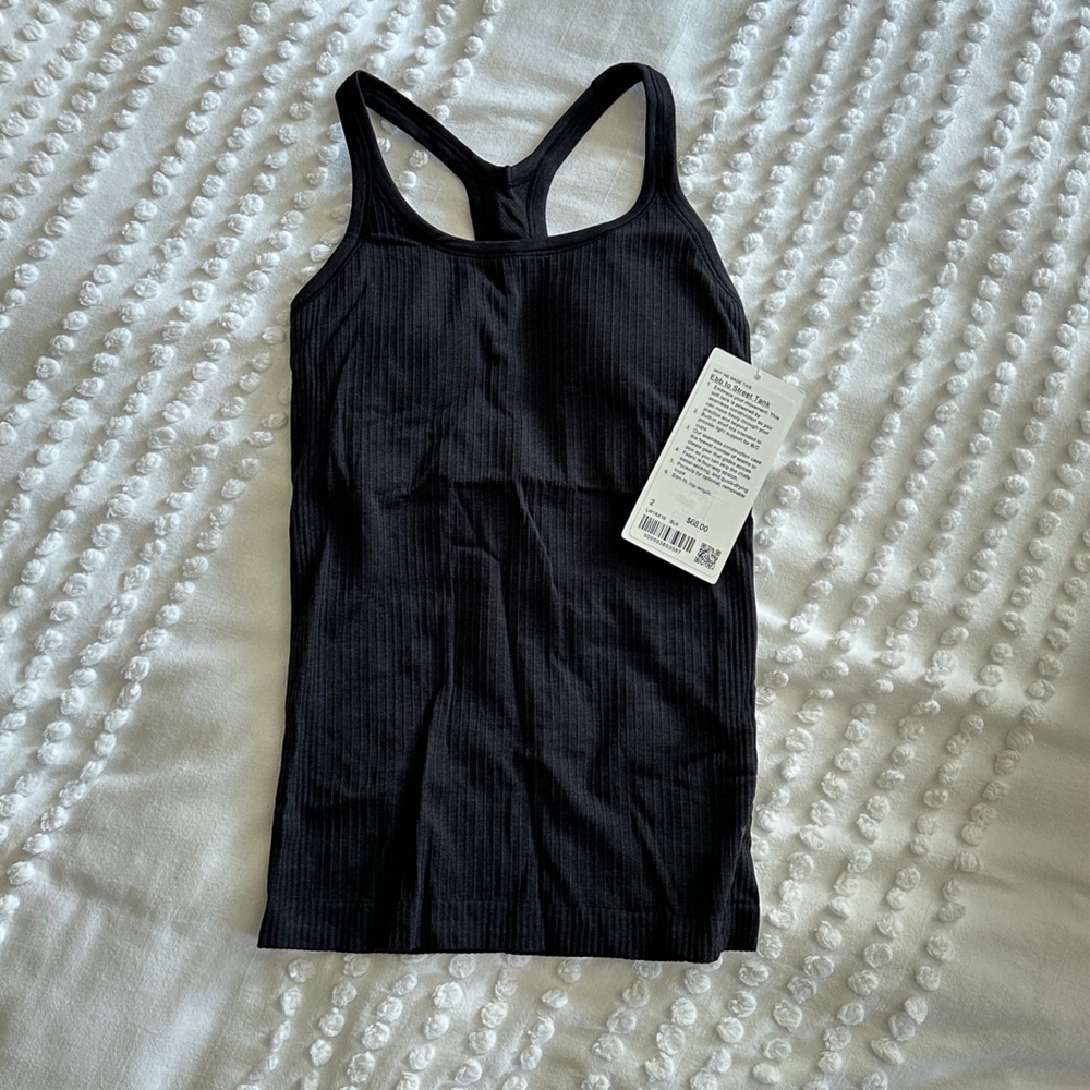 NWT Lululemon Ebb to Street Black Ribbed Tank Top, women's size 2